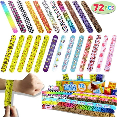 Joyin Toy 72 PCs Slap Bracelets Party Favors Pack (24 Designs) with Colorful Hearts Animal Emoji for Easter Egg (Best Easter Eggs In Games)
