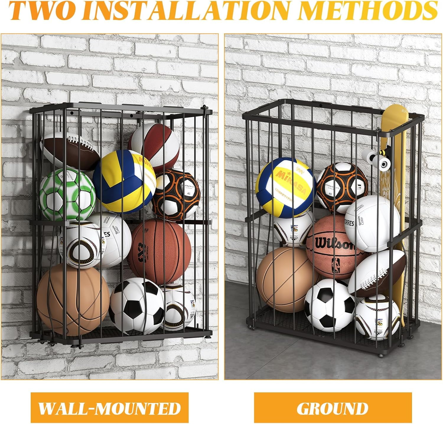 ZXXL Home Gyms Wall Mount Football Rack, Wall Mounted Basketball Holder, Metal Sports Equipment Organizer, 30×20×10cm (Color : Black) ZXXL Home Gyms Wall Mount Football Rack, Wall Mounted Basketball