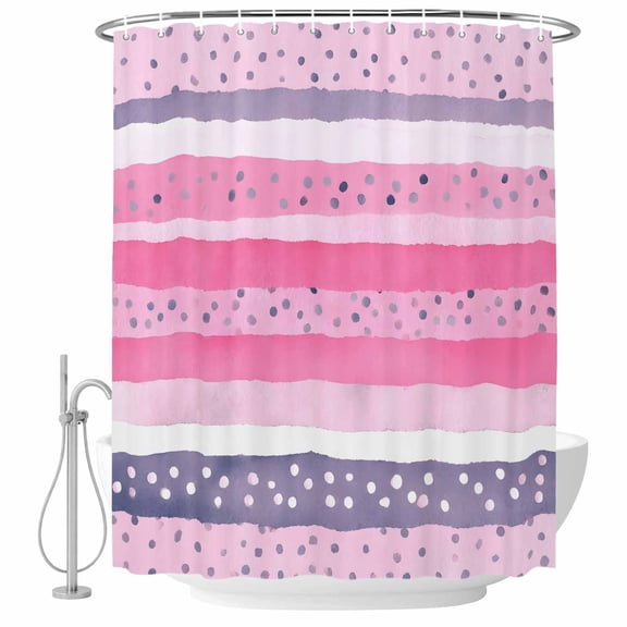 Pink Purple Ombre Shower Curtain Set - Small 36" x 72" Washable Bathtub Curtain with 12 Hooks, Abstract Boho Polka Dots Striped Waterproof Fabric Stall Shower Curtains for Bathroom/Bathtub Décor