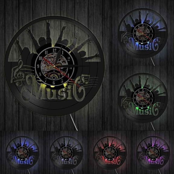 Put Up Your Hand Music Rock N Roll Vinyl Record Wall Clock Hanging Modern Silent Watch Home Decor Rock Music Lover Gift With LED