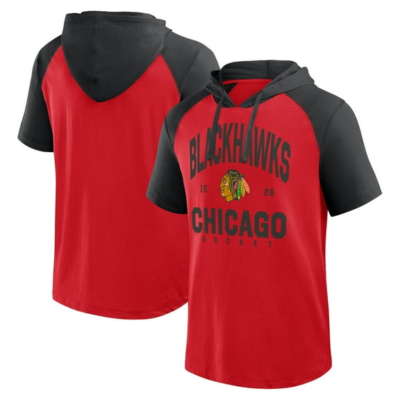 Men's Logo Athletic Red Chicago Blackhawks Prime Raglan Short Sleeve Pullover Hoodie