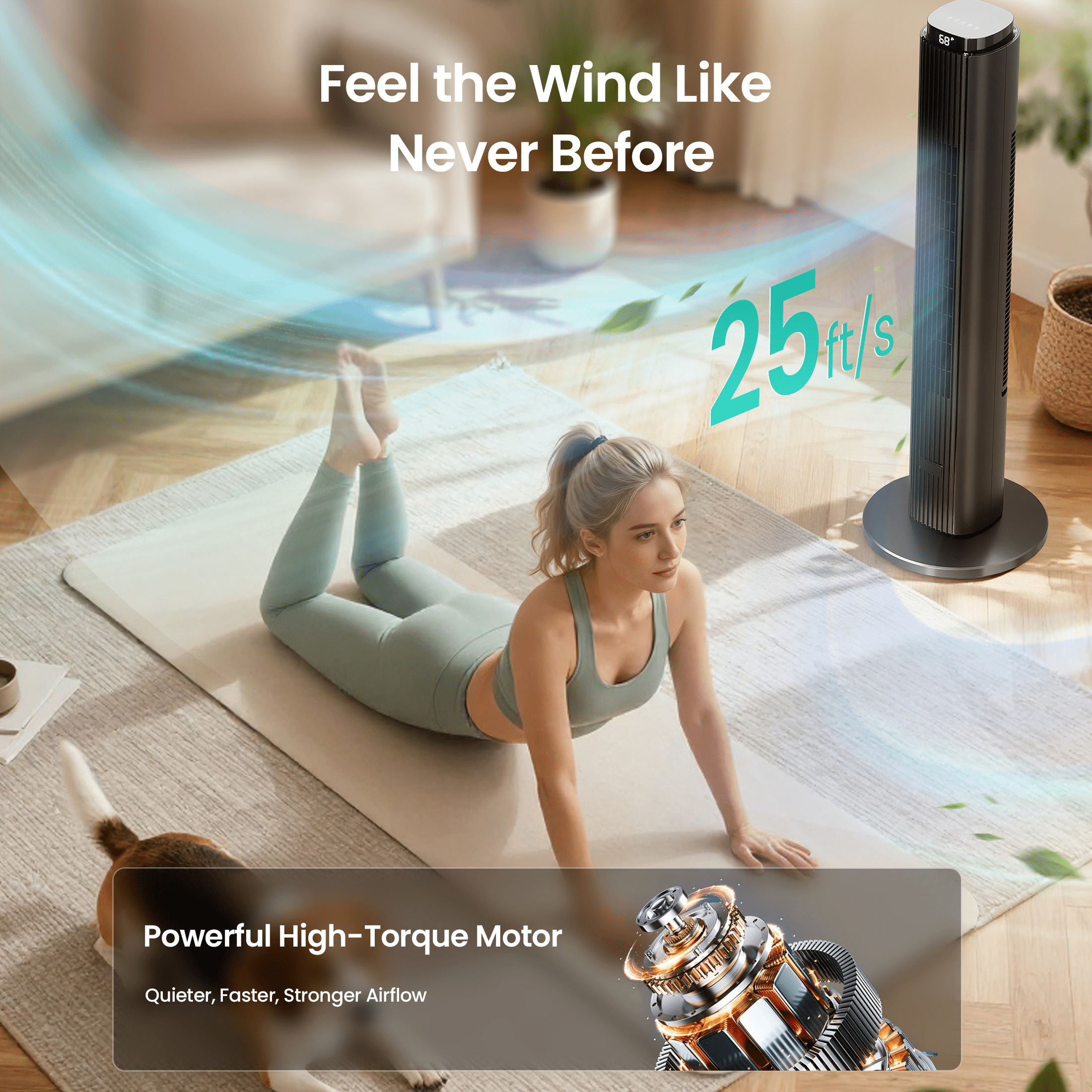 KISSAIR 37" Tower Fan with Remote, 6 Speeds, 4 Modes, LED Display, 12H Timer, 90° Oscillating, Bladeless Quiet Fan for Bedroom, Home & Office, Black