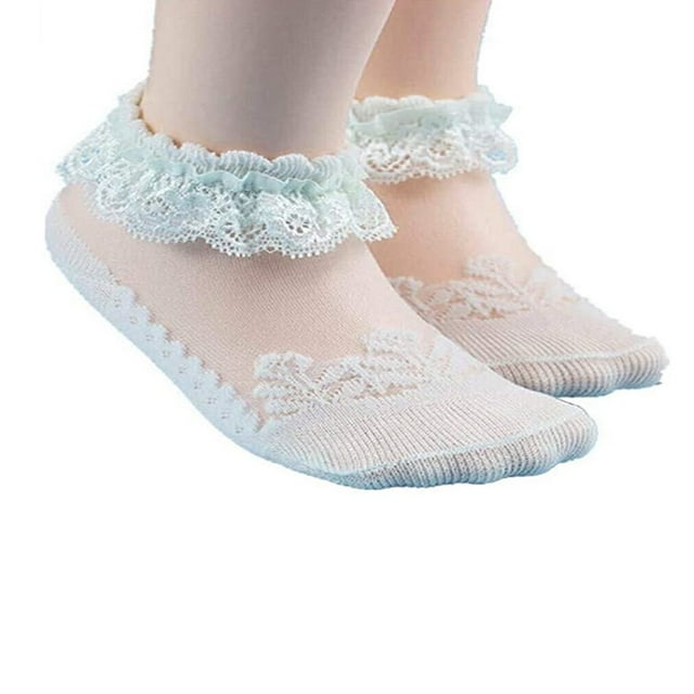 Baby Girls Lace Princess Socks Cotton Breathable Mesh Ruffled Short Stockings Solid Color Frilly Ankle Cute Hose