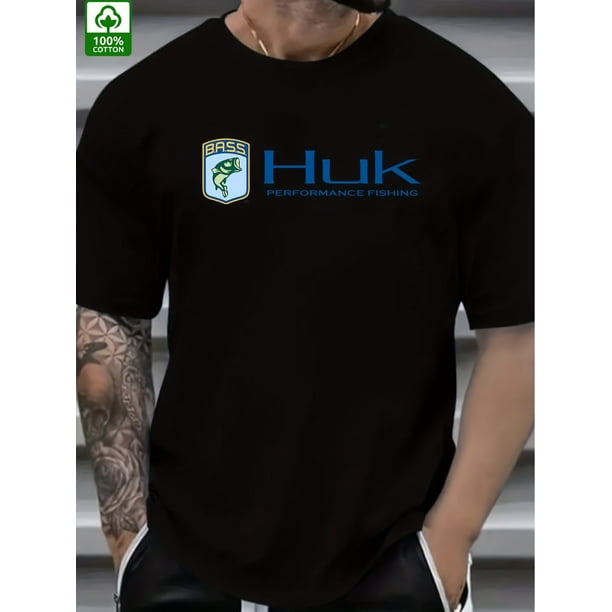 Summer Trend Men'S Pure Cotton T-shirt HUK Letter Pattern Printing, Outdoor Wear Men'S Fashion Pure T-shirt