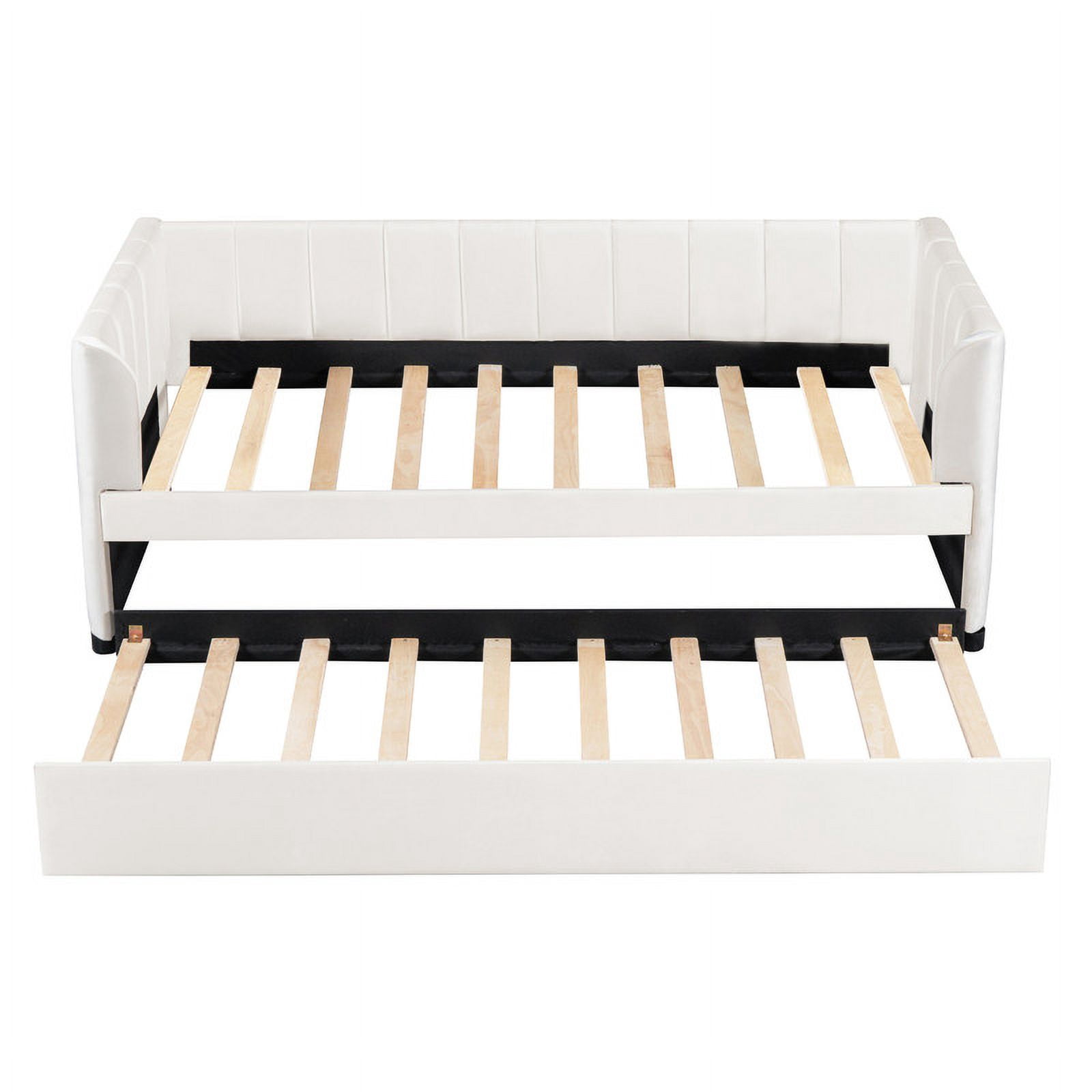Aukfa Daybed with Trundle, Twin Size Upholstered Bed Frame, Velvet, Beige
