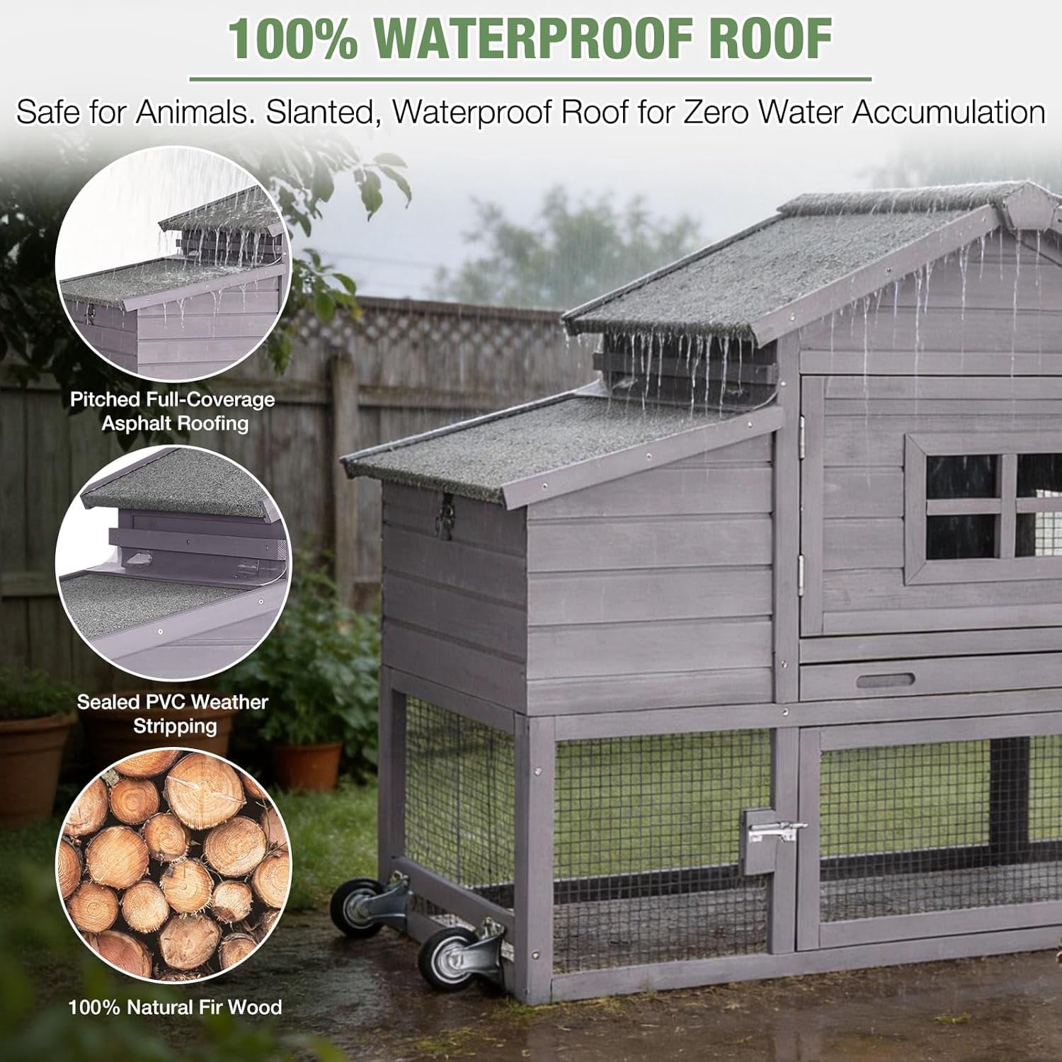 Aivituvin Chicken Coop for 2-4 Chickens with Wheels Outdoor Chicken House Mobile Large Poultry Cage Pull Out Tray No Leakage Red