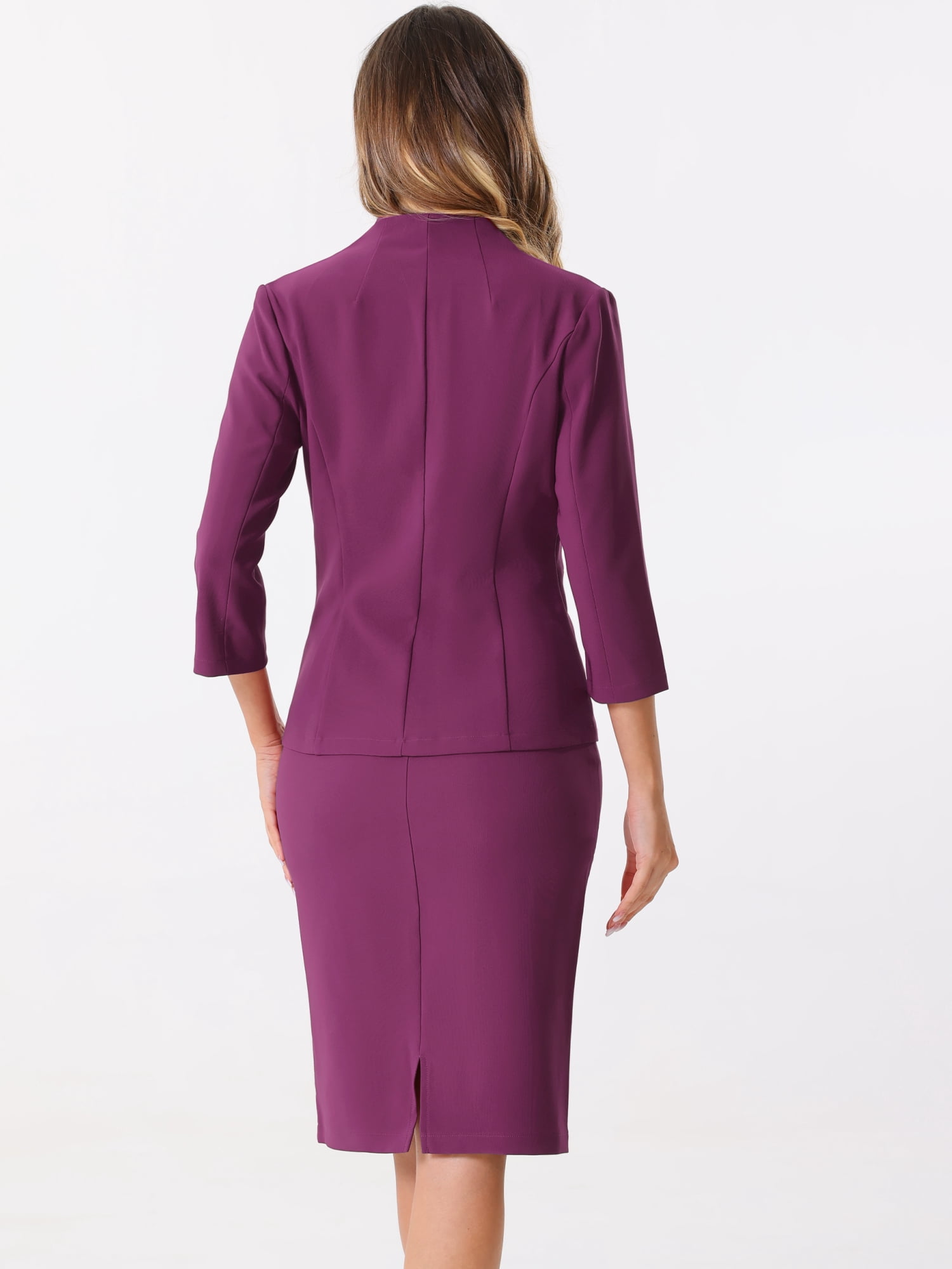 DARING DIVA 2Pcs Women's Office Work Outfit Business Skirt Suit Set L Plum Purple