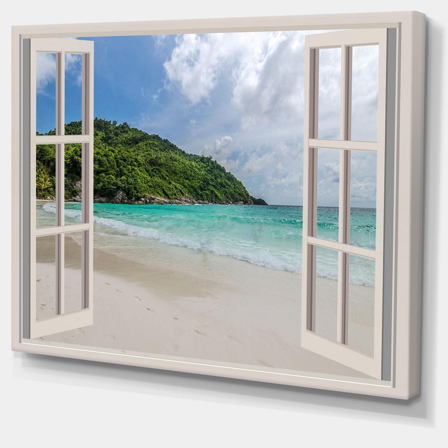 Designart Fenêtre ouverte sur le bord de mer calme Art mural sur toile