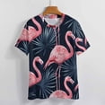 thumbnail image 3 of Flamingo Pattern Women's Short Sleeve T-Shirt Crew Neck Casual Summer Trendy Loose Fit Tops, 3 of 6