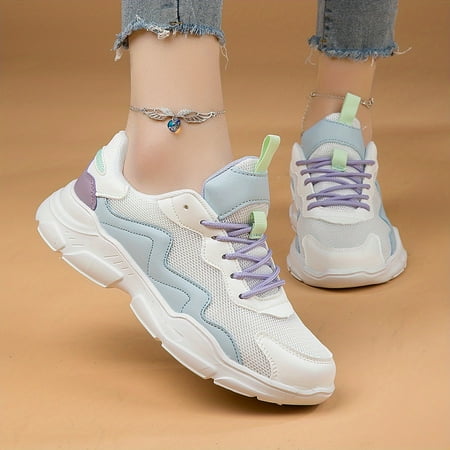 PORK Womens Breathable Mesh Sneakers Comfortable Low Top Lace Up Shoes Womens Fashion Walking Shoes Gift