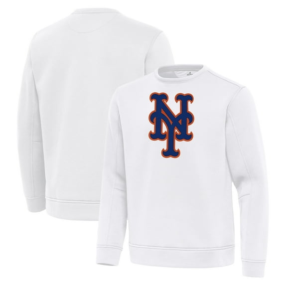 Men's Antigua White New York Mets Relevant Lightweight Pullover Sweatshirt