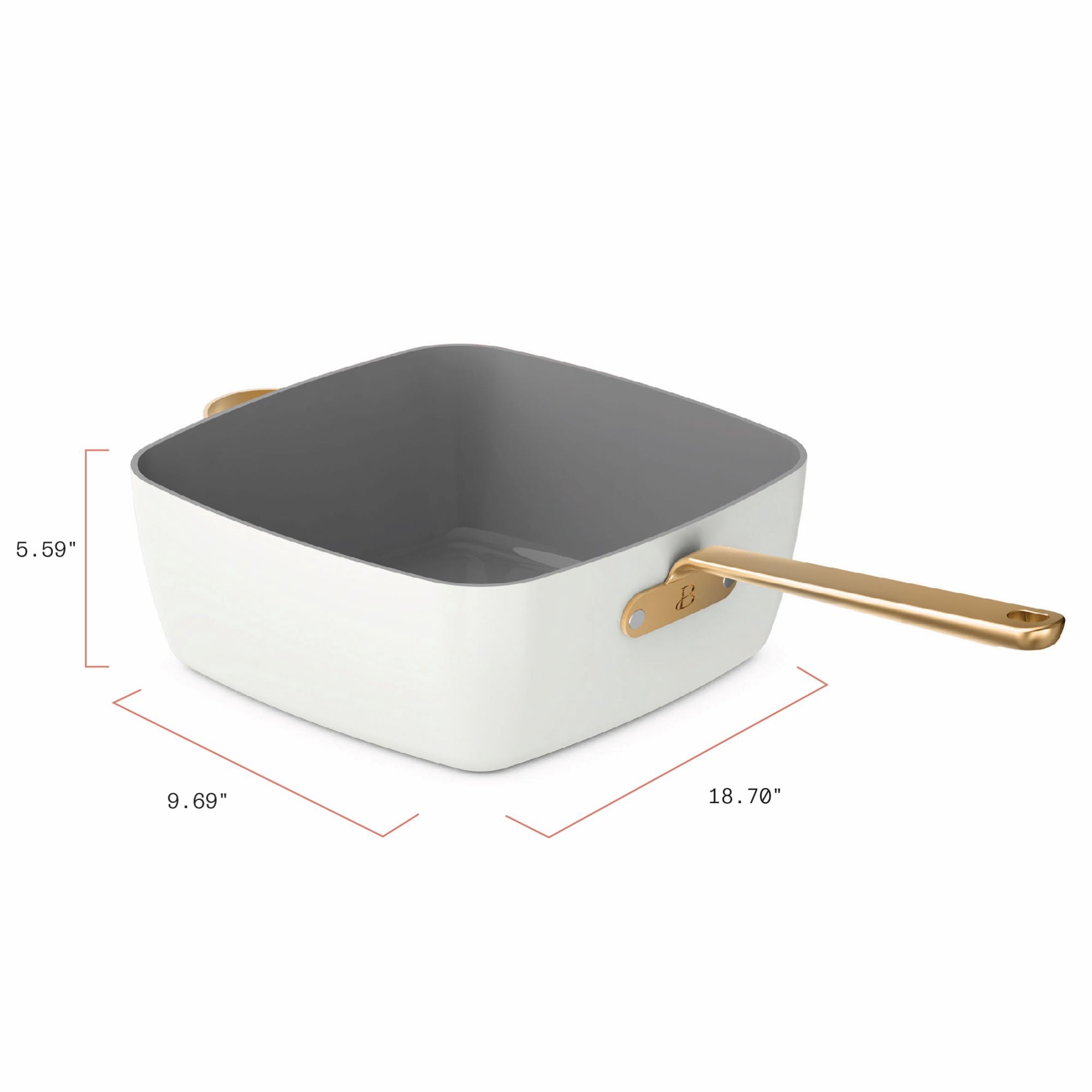 Beautiful by Drew Barrymore 4-Piece 4.5 qt Ceramic Non-Stick Square Pan Cookware Set, White Icing