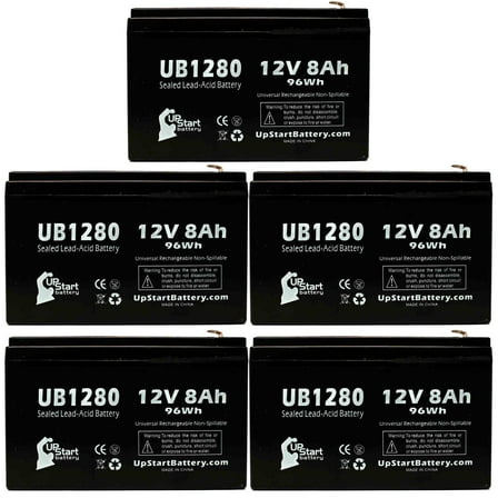 5x Pack - Compatible Altronix SMP7PMCTXPD4 Battery - Replacement UB1280 Universal Sealed Lead Acid Battery (12V 8Ah, 8000mAh, F1 Terminal, AGM, SLA) - Includes 10 F1 to F2 Terminal Adapters
