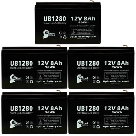 5x Pack - Compatible Best Technologies LCR12V6.5BP1 Battery - Replacement UB1280 Universal Sealed Lead Acid Battery (12V, 8Ah, 8000mAh, F1 Terminal, AGM, SLA) - Includes 10 F1 to F2 Terminal