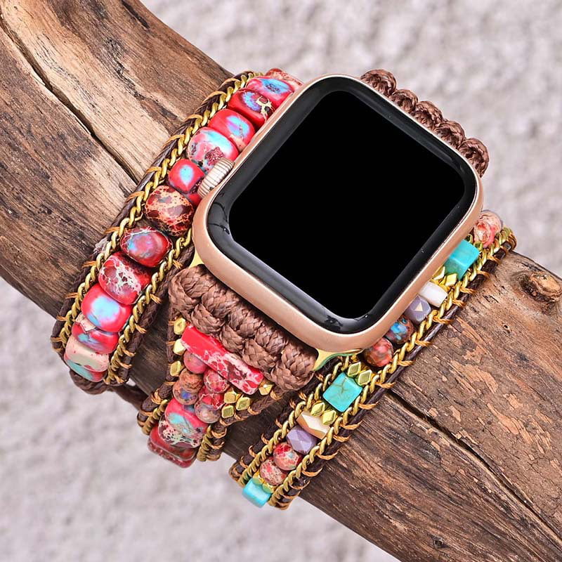 WONMILLE Posh Leather Bands Compatible with Apple Watch 41mm 40mm 38mm 45mm 44mm 42mm 49mm Women, Boho Bracelets Jewelry Multilayer Wrap Strap for
