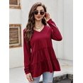 thumbnail image 3 of HA-EMORE Babydoll Tops for Women Ruffle V Neck Long Sleeve Peplum Top Summer Casual T Shirts Swing Tunic Blouse, 3 of 7