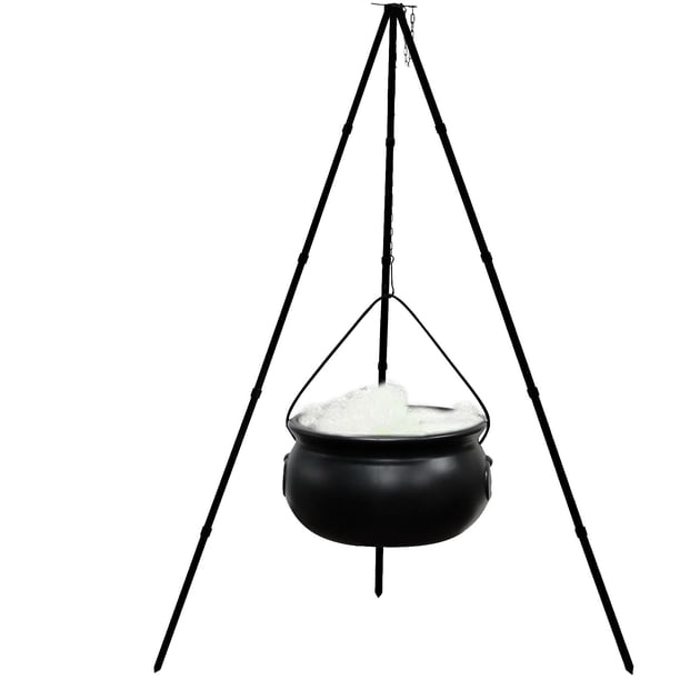 Decoraciones de Halloween, Caldero grande para exterior, Versión actualizada, Soporte de 130 cm de altura, Cadena, Canister de 20 cm de diámetro, Tira de luz, Algodón PP, Tira de luz de la caja de 5 b