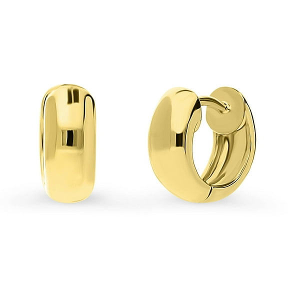 BERRICLE Sterling Silver Dome Small Fashion Hoop Huggie Earrings for Women 0.5 inch, Yellow Gold Flashed
