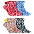 thumbnail image 1 of 4 pares de calcetines de felpa suaves para mujeres y niñas con envoltorios para cupcakes, pantuflas acogedoras para el día más dulce y divertido de San Valentín., 1 of 6