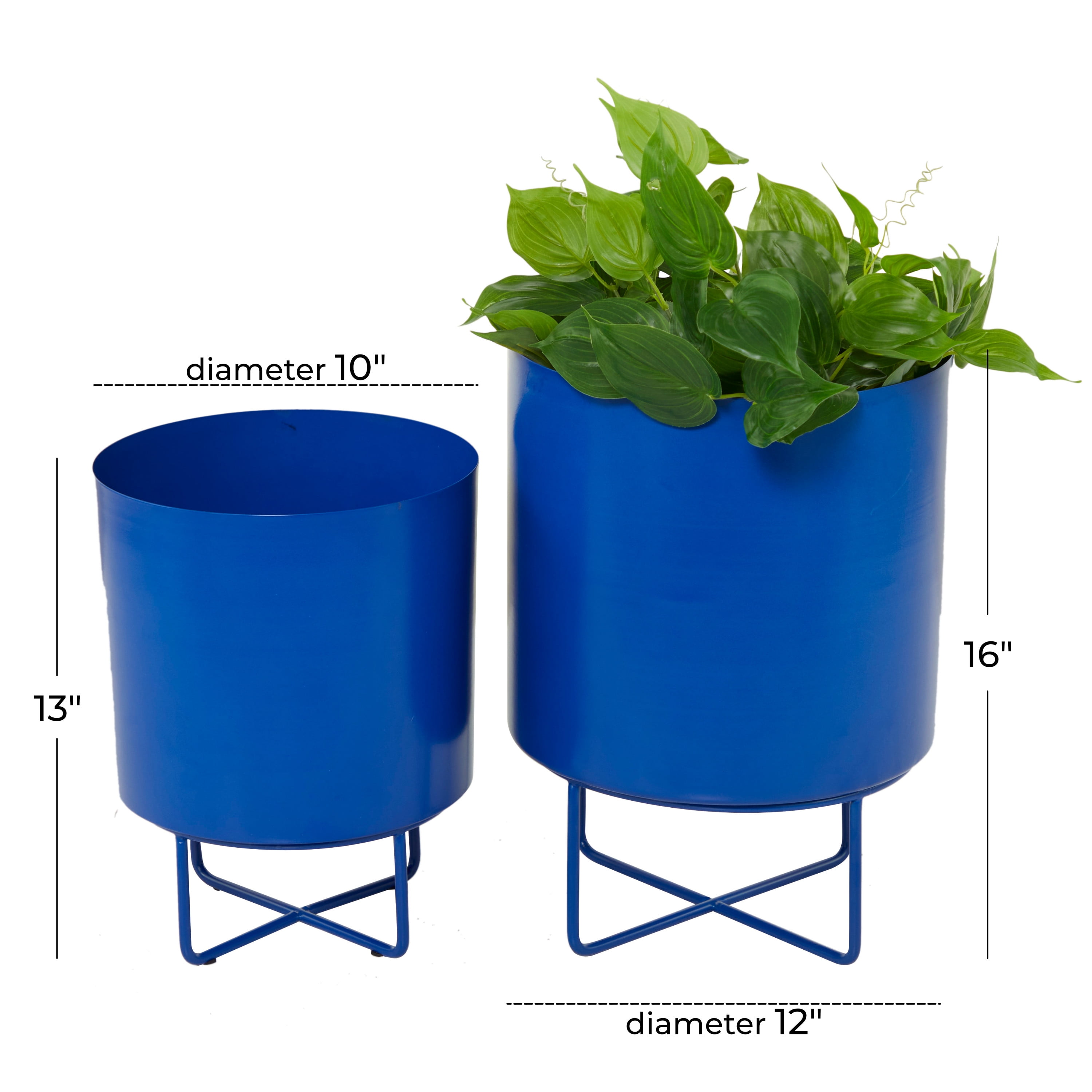 CosmoLiving by Cosmopolitan 16", 13"H Blue Metal Planter (2 Count)