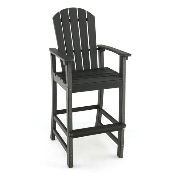 Biotree 30 Inch Counter Height Outdoor HDPE Bar Stool with Armrests and Footrest, Black - Outdoor Patio Bar Height Chair with Footrest