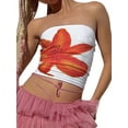 thumbnail image 2 of Aojekbee Women Tube Tops Flower Print Boat Neck Strapless Tops Tank Tops Summer Backless Bandeau Shirts, 2 of 10