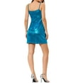 thumbnail image 4 of INSPIRE CHIC Women's  Metallic Glitter Cowl Neck Spaghetti Strap Prom Mini Dress S Peacock Blue, 4 of 8