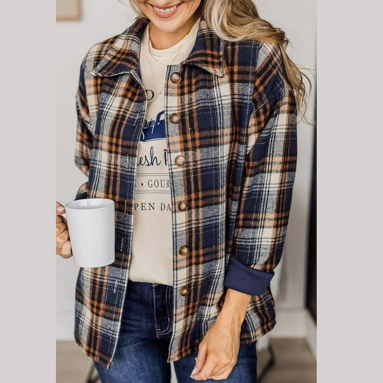 【楽天スーパーセール】 Jackets Women 2DXuixsh Fashion Jacket Shirt Plaid Women's Clothing