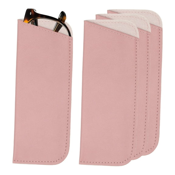 4Pcs Soft Eyeglass Cases, Leather Sunglass Case Portable Glasses Pouch for Women Men Sunglasses Cases (Pink)