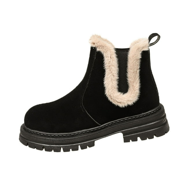 Bottes pour Femmes, Décontractées et Tendance, d'Hiver, Doublées en Molleton, Chaudes, Confortables, Courtes, Couleur Unie, Bout Rond, Talon Bas, Cheville, Bottes d'Hiver pour Femmes