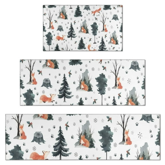 Multicolor Christmas Forest Pattern Kitchen Rugs Sets Of 3,Kitchen Runner Rugs Non Skid Washable,Decorative Kitchen Floor Mats for Kitchen,Sink,Laundry,17"x30" 17"x47" 17"x59"