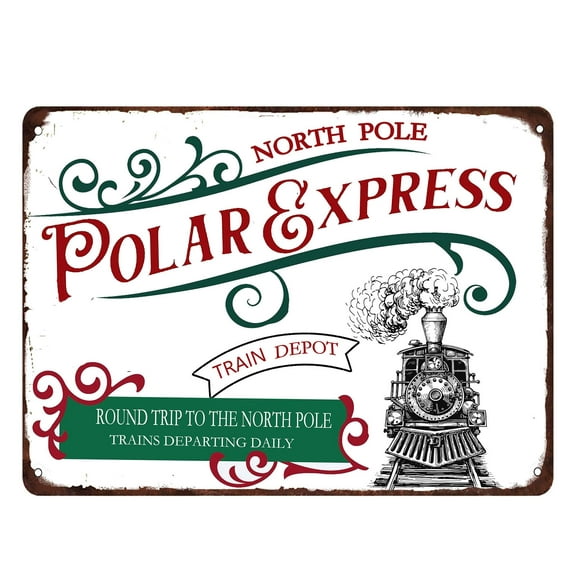 Polar Express Train Depot the North Pole Metal Sign Vintage Retro Christmas wall Decor sign for home Cafe Bar Farmhouse Art Winter Decoration Plaque (Aluminum) Size: 8 x 12 inch
