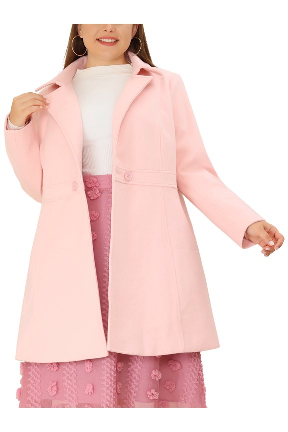 Women's Plus Single Breasted Cinched Waist Winter Pea Long Coat 1X Pink