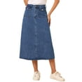 thumbnail image 1 of Faldas de mezclilla para mujer Inspire Chic, de cintura alta, en línea A, faldas de jean casuales con bolsillos, azul medio M, 1 of 6