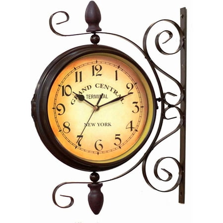 Vintage Double Sided Wall Clock Vintage Industrial Wall Clock for Outdoor Decorative Art Antique Decor Office Kitchen Silent Watches 360 Degree Rotate Antique