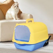 Hooded Cat with Lid Enclosed Cat Toilet Reusable Cat Litter Tray Blue