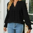 thumbnail image 6 of Fall Shirts for Women Long Puff Sleeve V Neck Solid Color Tops Swiss Dots Lightweight Thin Tunic Blouses T Shirts, 6 of 6