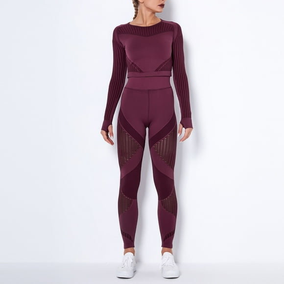 Babysbule Lounge Sets for Women Clearance Women Seamless Striped Hollow Yoga Clothes Hip Quick-drying Fitness Suit Tracksuit Homewear
