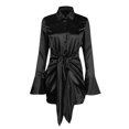 thumbnail image 4 of FcBaudy Robe Longue à Manches Longues Col en V, Robes d'Été pour Femmes, Robes pour Femmes Col en V Couleur Unie Montre Taille Creux Fesses Robe Courte à Manches Longues Robe pour Femmes, 4 of 7