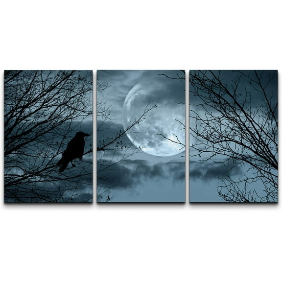 wall26 - 3 Piece Canvas Wall Art - Halloween Background with Spooky Forest and Full Moon - Modern Home Art Stretched and Framed Ready to Hang - 24"x36"x3 Panels