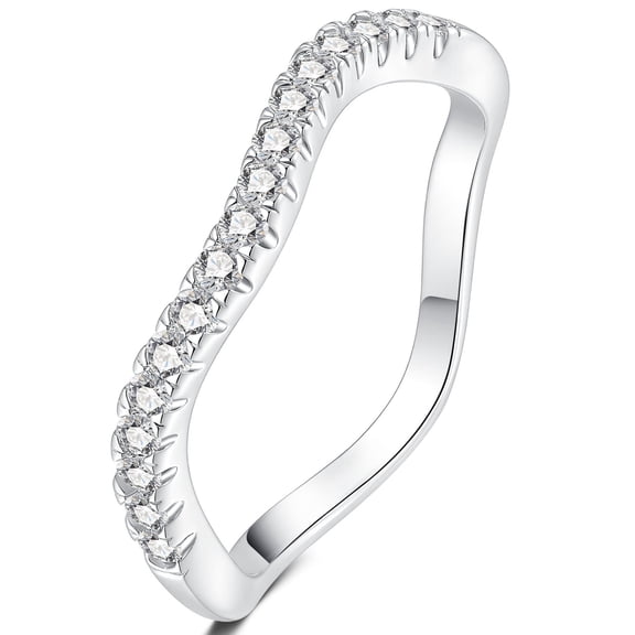 SFTING Curved Wedding Bands for Women 0.25CT Round Cut Stackable Wave Eternity Ring Silver Plated Size 7