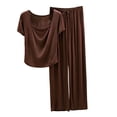 thumbnail image 2 of Bixock Women's Pajama Set,2 Piece Pajamas Set for Women Solid Color Loose Round Neck Short Sleeve Top Long Pants Soft Loungewear Sleepwear, 2 of 6