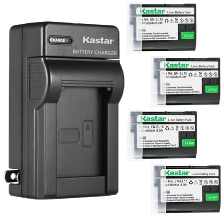 Kastar 4-Pack Battery and AC Wall Charger Replacement for Nikon EN-EL15 EN-EL15a EN-EL15b EN-EL15e Battery MH-25 MH-25a MH-25b Charger Nikon MB-D11 MB-D12 MB-D14 MB-D15 MB-D16 MB-D18 Camera