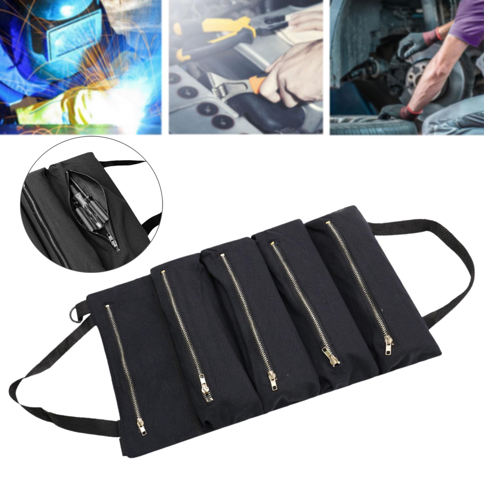 Wrench Tools Pouch Collapsible Roll up Tool Bag Small Tool Bag for Carpenter black