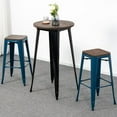 thumbnail image 2 of YYEAN 30 Inch Metal Bar Stools with Square Solid Elm Wood Seat Top, Backless Stackable Industrial Barstools Set of 2-Deep Blue, 2 of 11