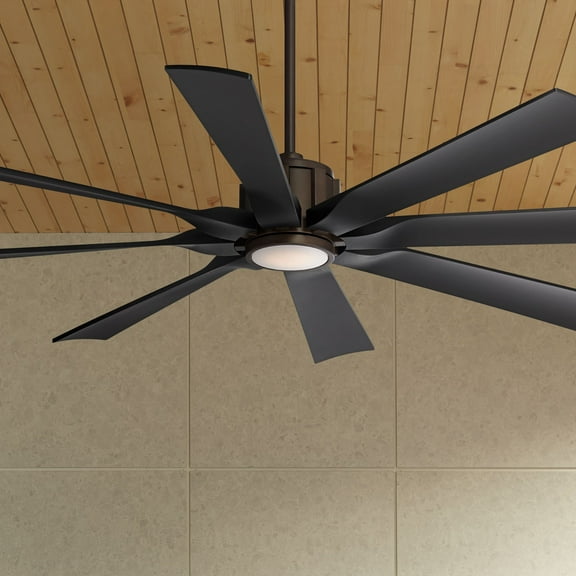 Possini Euro Design 60" Defender Indoor Outdoor Ceiling Fan 8 Blade LED Light Remote Control Oil Rubbed Bronze Finish Black Blades
