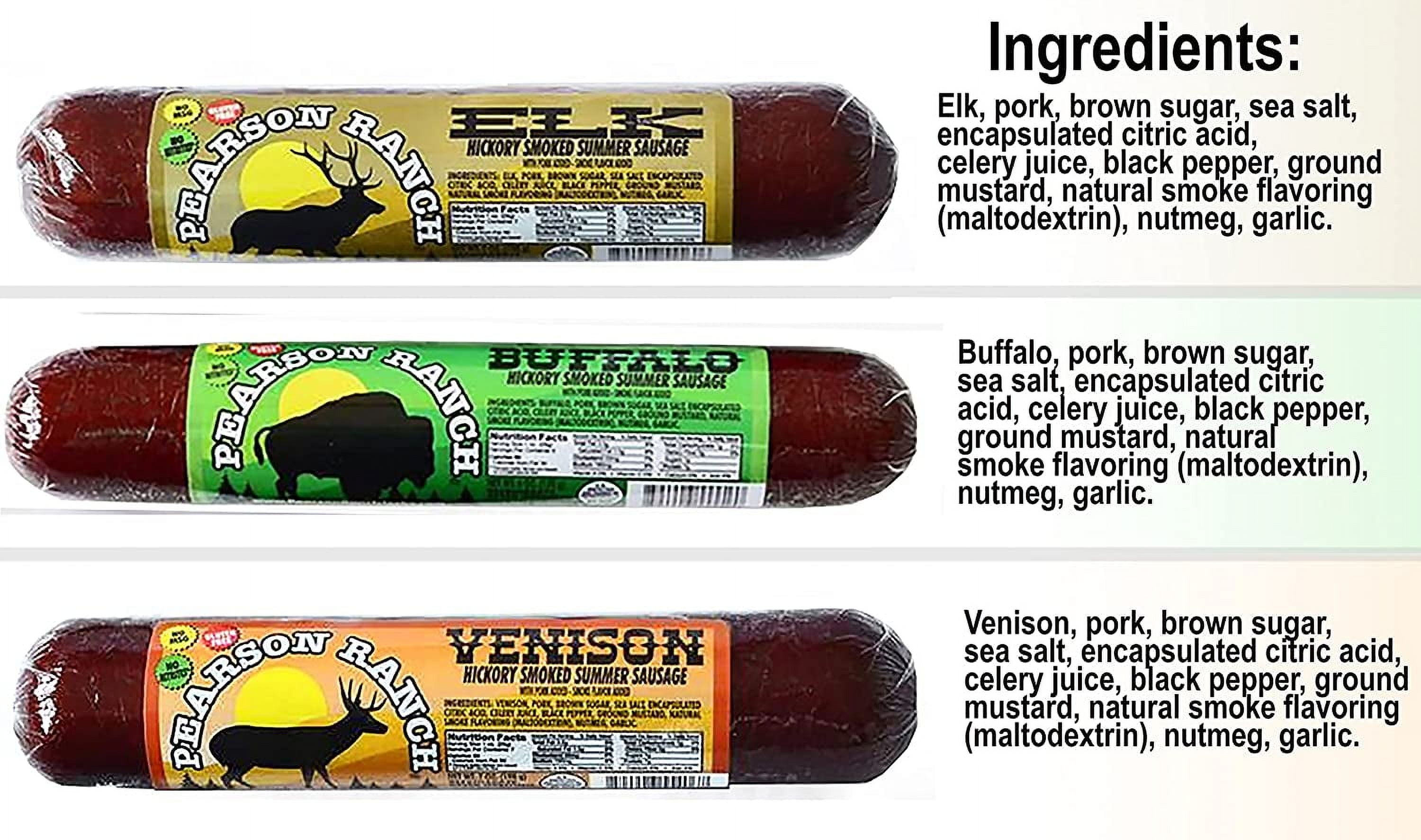PEARSON RANCH Wild Game Summer Sausage Sampler - Elk, Buffalo & Venison Sausage - Gluten Free, MSG Free Gourmet Meat