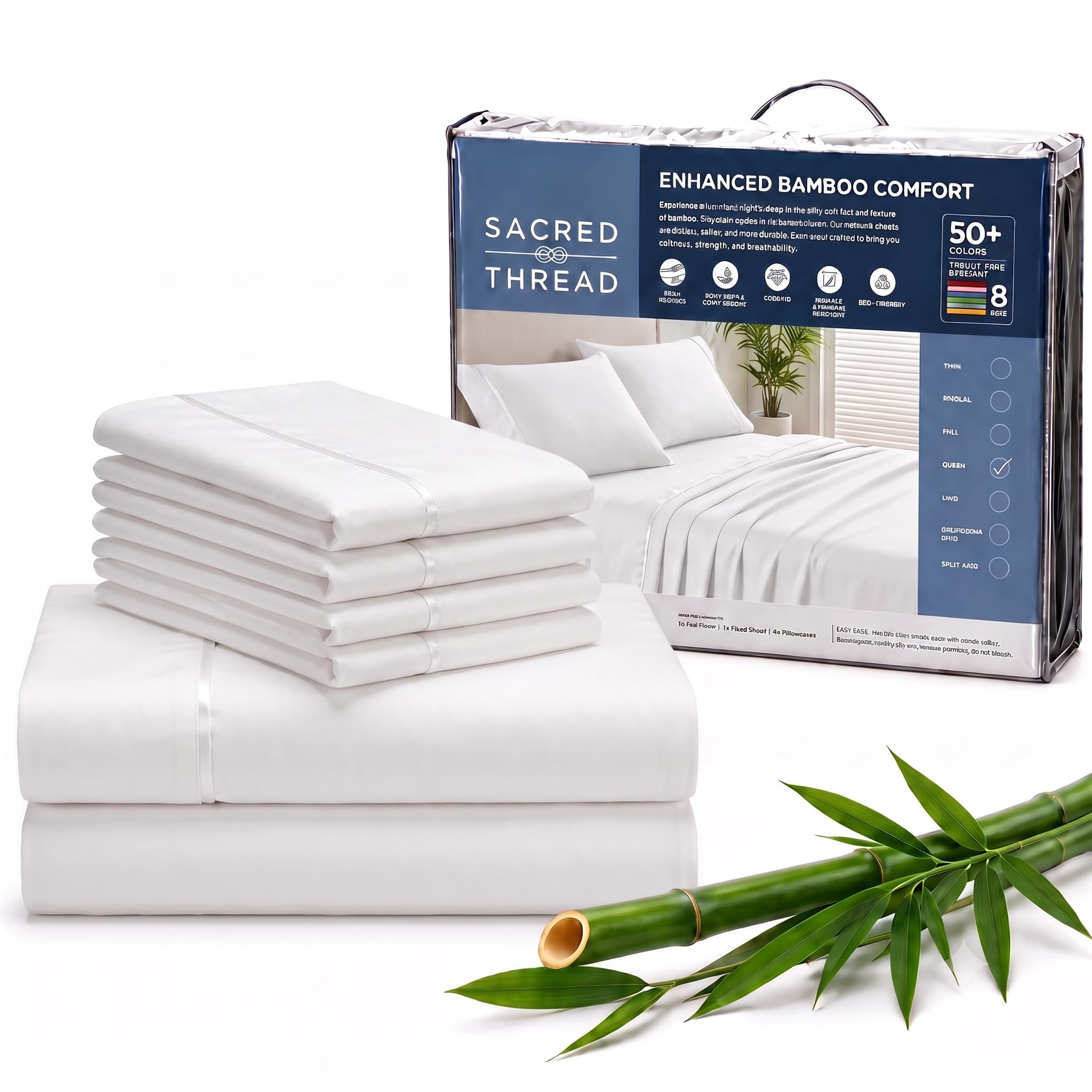 Sacred Threads Bamboo Rayon Queen Sheet Set, 6-Piece, White photo 1