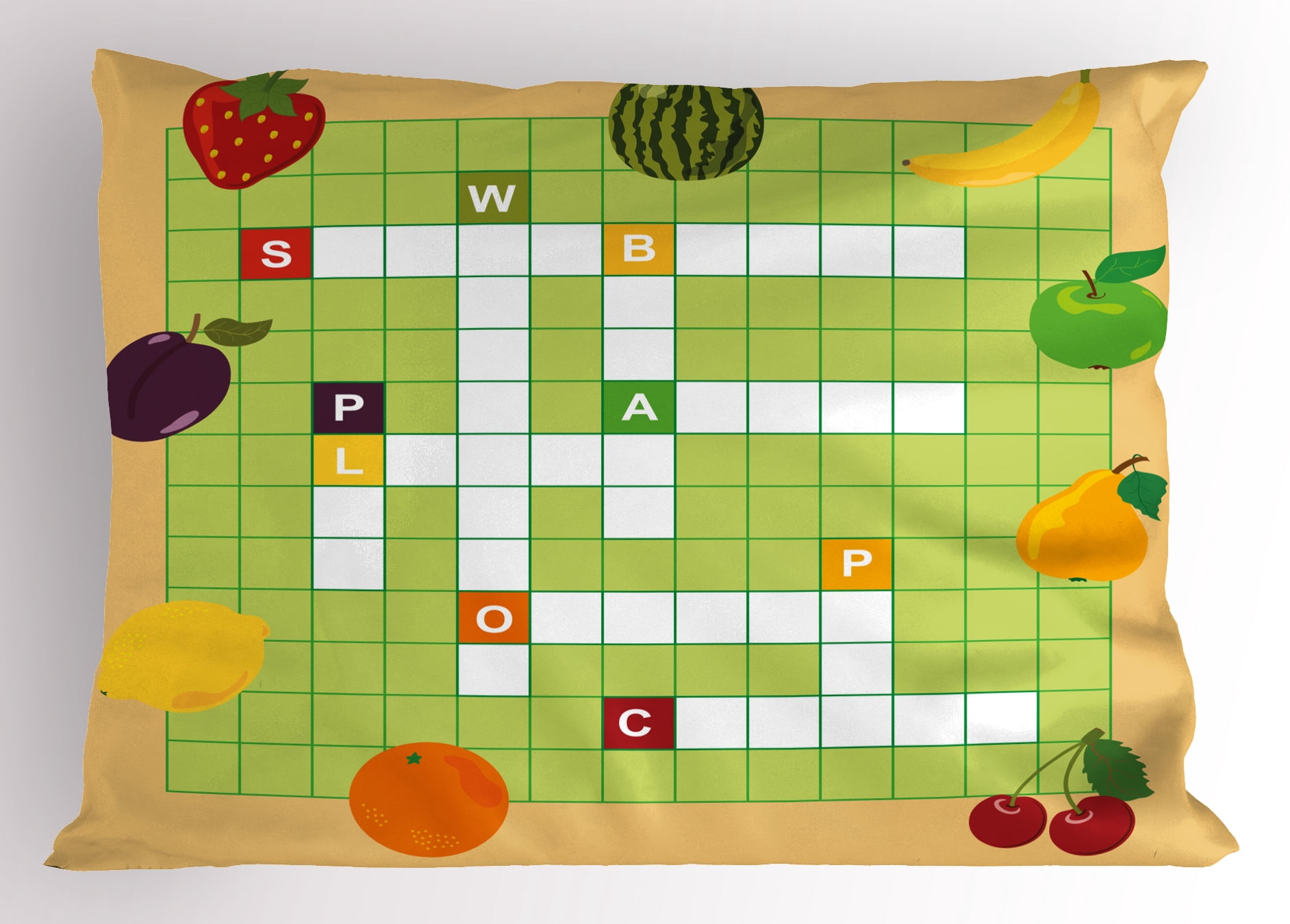 Word Search Puzzle Pillow Sham Vivid Graphic Summer Fruits With 