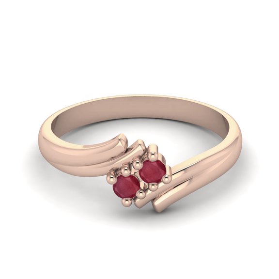 3MM Round Ruby Glass Filled Bypass Shank 925 Sterling Silver Rose Vermeil Two Stone Anniversary Valentines Day Gifts Ring